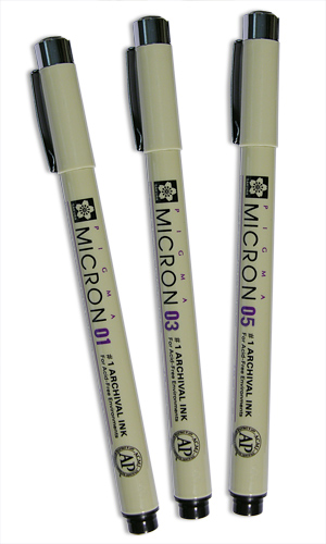 Pigma Micron Pen Set 3 Sizes Black 0.25, 0.35 and 0.45mm