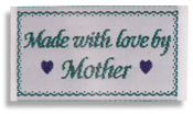 Made with love by Mother - Iron on Quilt Labels pack of 4 approximately 2'' x 1''