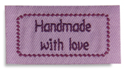 Handmade with Love (Lilac) - Iron on Quilt Labels pack of 4 approximately 2'' x 1''