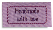 Handmade with Love (Lilac) - Iron on Quilt Labels pack of 4 approximately 2'' x 1''