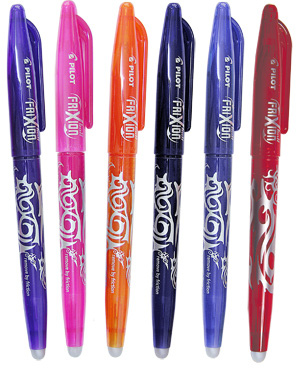 Frixion Pen, Heat Erasable - Purple, Pink, Orange, Black, Blue & Red