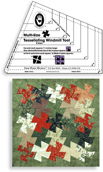 One-Derful One Patch Tessellating Windmill For 2'' to 9'' (5 to 22.8cm) finished blocks by Marti Mitchell 