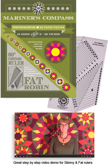 60 Mariner's Compass Fat Robin Ruler - Strip Piecing Method 16 sizes from 6 - 36